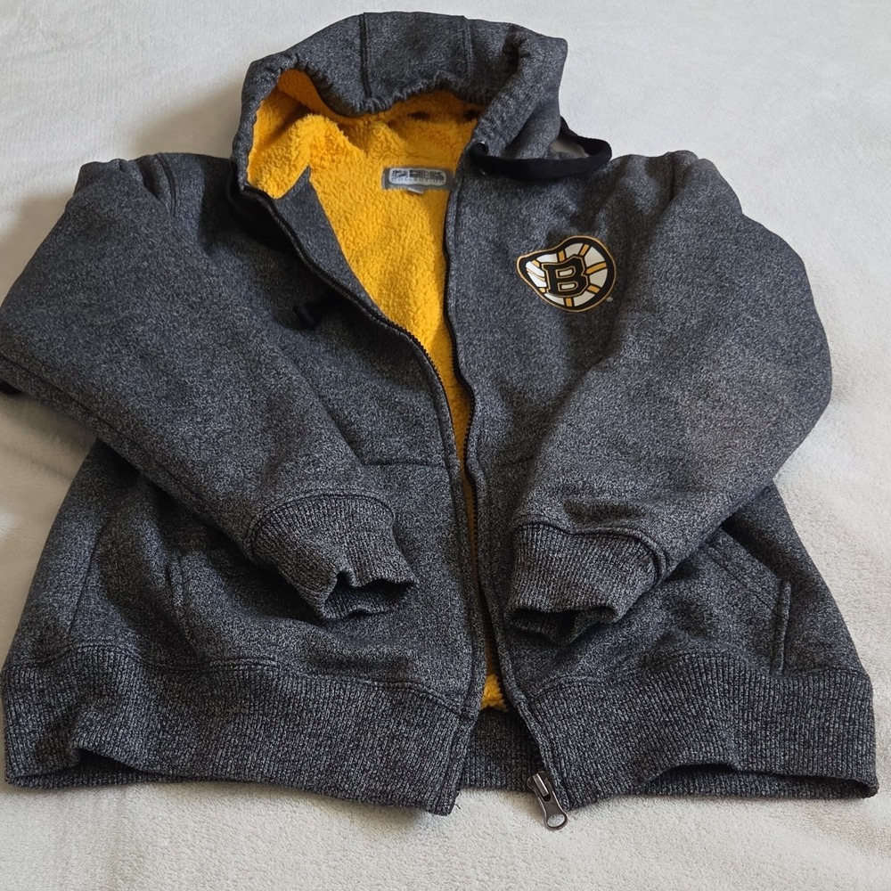 Rink Side Collection Boston Bruins NHL Sherpa Lined Hoodie Gray Yellow Size S
